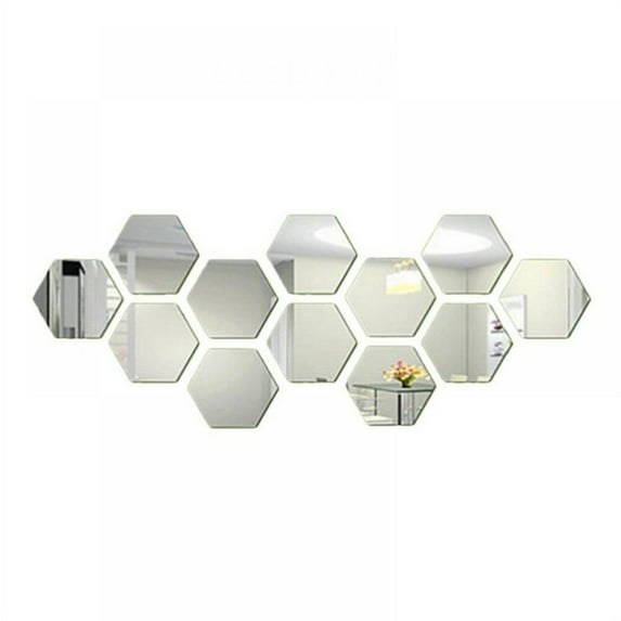 12 PCS Hexagon Mirror Wall Stickers, Hexagon Mirror Tiles Mirror Wall Decor Mirrors for Wall Home Living Room Bedroom Decor
