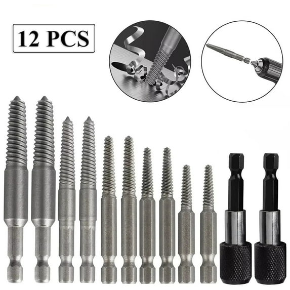 12 PCS Screw Extractor Kit Alloy 1/4 Inch Hexagonal Shank Screws Removal Tool for Broken-Head Screws