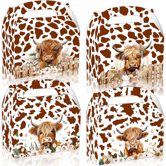 12 PCS Highland Cow Party Favors Bags Boxes Highland Cow Party Supplies Treat Favors Bags Boxes for Brown Cow Western Party Highland Cow Baby Shower Birthday