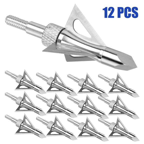 12 PCS Hunting Broadheads,100 Grains Screw-in Arrow Archery 3 Blades Hunting Heads Arrow Tips Compatible with Crossbow and Compound Bow
