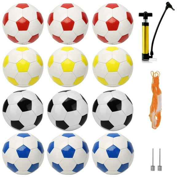 12 PCS Inflatable Soccer Balls, Size 5 Deflated Soccer with Pump and Carry Net, 4 Colors PU Soccer Balls for Youth Indoor and Outdoor Play