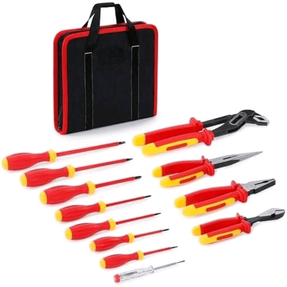 12 PCS Insulated Electrician Pliers & Screwdriver Set, 1000V Insulated Electrical Tool Set with 7 Insulated Screwdrivers, 4 Insulated Pliers, 1 Voltage Tester and Storage Case$$Tools & Hardware Other