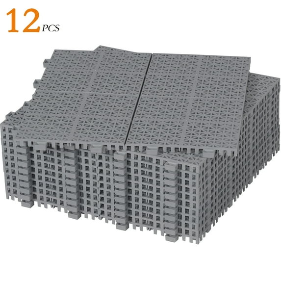 12 PCS Interlocking Deck Tiles 12" x 12", Plastic Patio Tiles Outdoor Flooring Deck Tiles, Waterproof Outdoor All Weather, Floor Tiles for Balcony Backyard Porch Indoor Outdoor, Gray(Rosette Pattern)