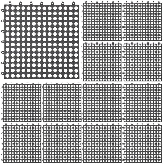 12 Pcs PVC Non-Slip Shower Mat with Drainage Holes, 11.8 in x 11.8 in,Removable for Drainage Pool, Patio, Balcony Floor Grids