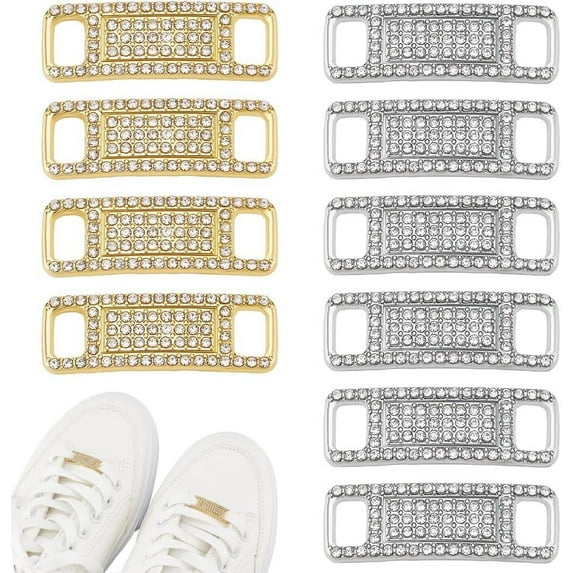 12 PCS Jewelry Charm Shoelace Buckle 1.2x0.4inches Golden Silver Alloy Rhinestone Shoelace Charms Bling Shoelace Buckles Crystal Shoe Decorations Charms for Shoes Accessory