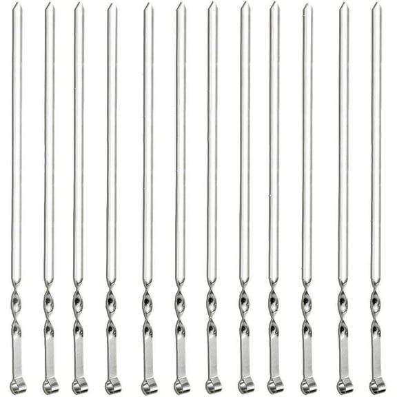 12 PCS Kabob Skewers Flat Metal BBQ Barbecue Skewer 14" Long Stainless Steel Shish Kebob Sticks Wide Reusable Grilling Skewers Set for Meat Shrimp Chicken Vegetable, 12 Pack