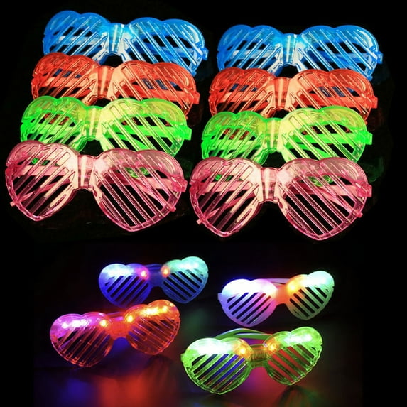 12 PCS LED Light Up Heart Shape Glasses Goodie Bag Stuffers Glow in The Dark Party Supplies Return Gifts for Birthday Valentines Halloween Christmas Party Favors