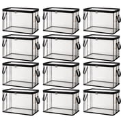 12 PCS Large Clear Thick Plastic Storage Box with Hinged Lid,Large Heavy-Duty Thick Plastic Clear Storage Bag for Clothes, Moving & Storage, PVC Storage Bins with Handles, With Zipper,F