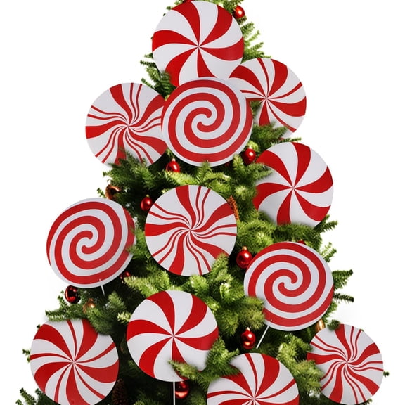12 PCS Large Double-Sided Candy Cane Christmas Decorations - 8 Inch Peppermint Tree Ornaments, Plastic Candy Cane Ornaments for Tree Topper, Home Vase, and Xmas Decor