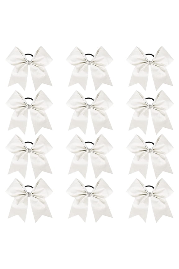 12 PCS Large Glitter Cheer Bows White Rhinestones 8" Large Glitter Cheer Bows
