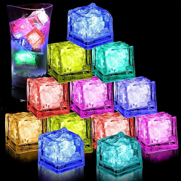 12 PCS Light Up Ice Cubes for Drinks,Reusable Flashing Glow in the Dark Ice Cubes,Waterproof Color Changing Led Ice Cube for Club Bar Party Wedding Decor