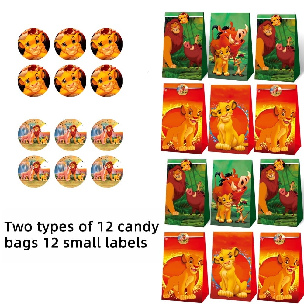 12 PCS Lion King Kraft Paper Goodie Bag Small Gift Bags for Lion King Party Supplies,Kids Birthday Game Party Kraft Paper Goodie Gift Bag Decorations