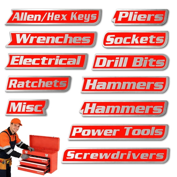 12 PCS Magnetic Toolbox Labels, Newly Upgraded Toolbox Magnetic Labels, General Tool Box Organize Accessories, Reusable Magnetic Tags Suitable for Steel Toolboxes, Garages and Carts