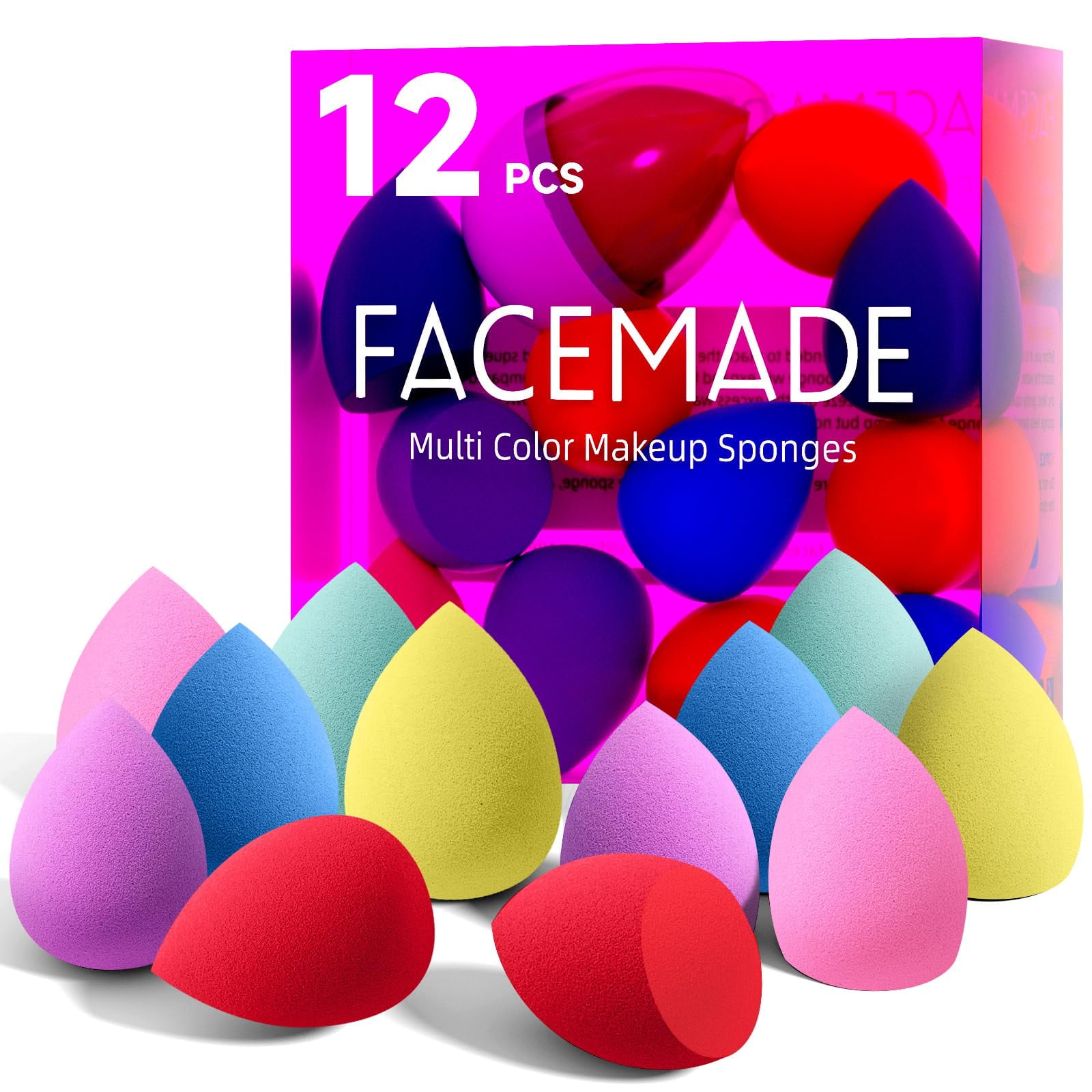 12 PCS Makeup Sponge Set and 1 Sponge Holder, Makeup Sponges for Foundation, Beauty Sponge Set with Multiple Colors, Face Sponges for Liquid, Cream and Powder