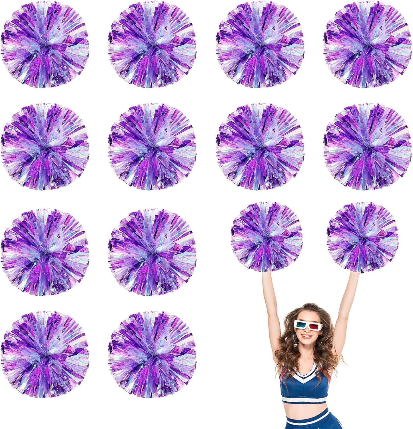 12 PCS Metallic Cheerleading Pom Pom for Team Spirit Sports Dance Cheering Kids Adults-Ring Style