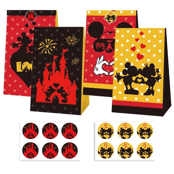 12 PCS Mickey Kraft Paper Goodie Bag Small Gift Bags for Mickey Party Supplies,Kids Birthday Game Party Kraft Paper Goodie Gift Bag Decorations