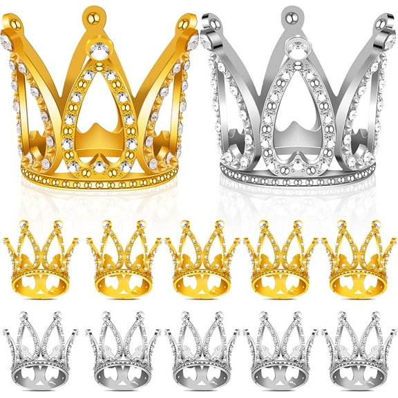 12 PCS Mini Crown Cake Topper,Gold & Silver Crown Tiara Cake Topper,Small Crystal Headpiece Cake Crown Toppers,Rhinestone Crown Cake Decorations for Baby Shower Princess Themed Birthday Wedding Party