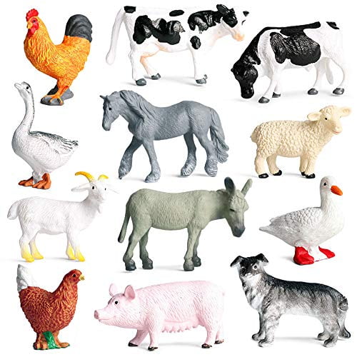 12 Pcs Farm Animals Figures Toys,Realistic Mini Farm Barn Animal Figurines Cake Topper Toy Set Christmas Birthday Easter Egg Gift Party Supplies for Kids Toddlers