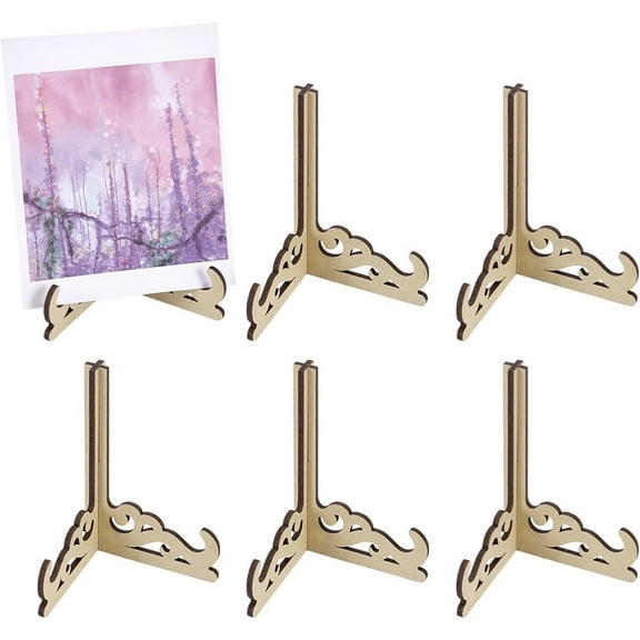 12 PCS Mini Tiered Tray Decor Easel Miniature Easel Wood Stand BurlyWood Color Wooden Tiered Tray Sign Easels Mini Easels Display Stand for DIY Photos Sports Card Baseball Cards Small Items