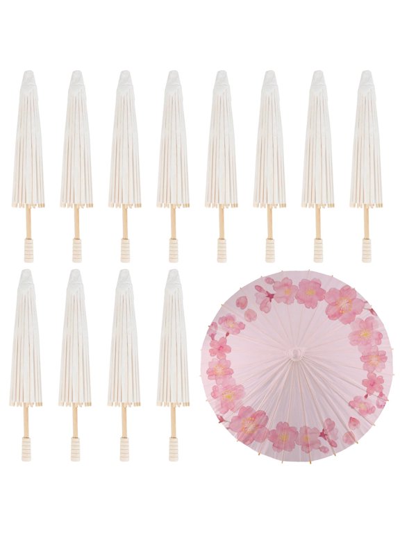 12 PCS Mini White Paper Umbrella for DIY Painting, Parasol with Wooden Handle, Foldable, Blank Craft Umbrella for Party Decoration, Gifts, and Personalized Creations