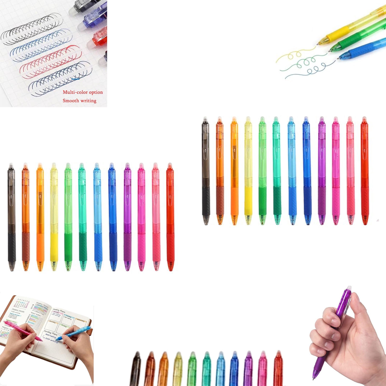 12 PCS Multi-color Erasable Gel Pens Built-In Erasers, Erasable Colored Pens Gel Ink, Fine Point 0.7mm, Smooth-Flowing Retractable Erasable Design, for Note Taking, Planner, Drawing