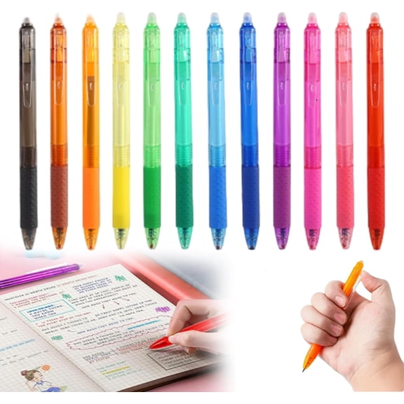 12 PCS Multi-color Erasable Gel Pens, Erasable Colored Pens, 0.7mm Retractable Friction Erasable Pen, Smooth-Flowing Retractable Erasable Design, Fine Point 0.7mm for Note, Planner, Drawing