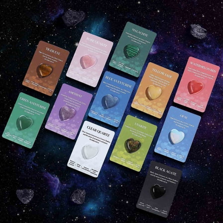 12 PCS Natural Heart Crystals Shaped Healing Stones Crystal Palm 0.8 inch Natural Stones Polished Love Gemstones Pocket Set Bulk Balancing Meditation Mother's Day