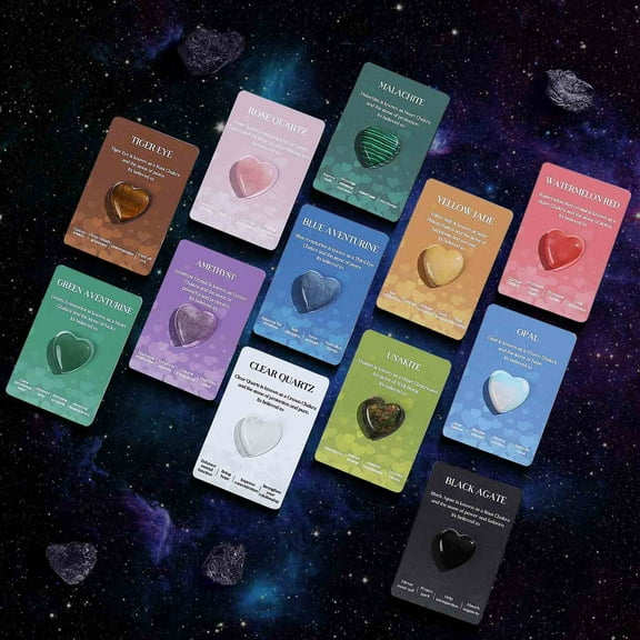 12 PCS Natural Heart Crystals Shaped Healing Stones Crystal Palm 0.8 inch Natural Stones Polished Love Gemstones Pocket Set Bulk Balancing Meditation Mother's Day