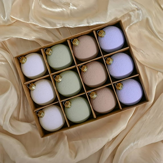 12 PCS Neutral Textured Christmas Ball Ornaments, 2.4 Inch Vintage Rustic Christmas Tree Decorations, Farmhouse Xmas Hanging Ornaments for Tree Home Indoor Decor