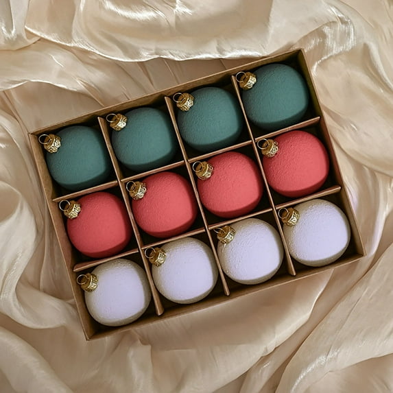 12 PCS Neutral Textured Christmas Ball Ornaments, 2.4 Inch Vintage Rustic Christmas Tree Decorations, Farmhouse Xmas Hanging Ornaments for Tree Home Indoor Decor