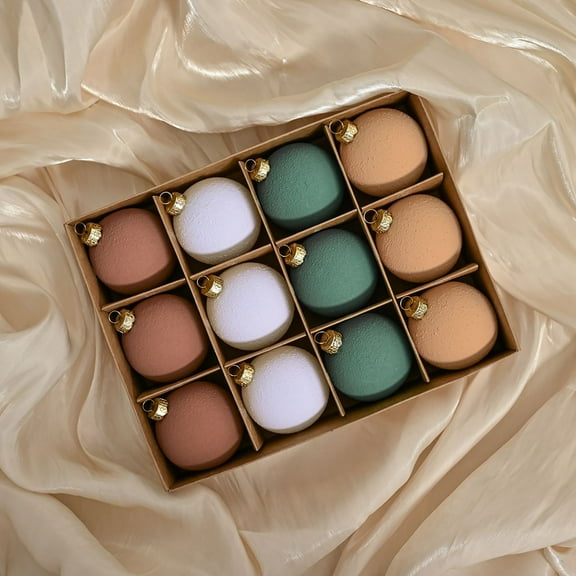 12 PCS Neutral Textured Christmas Ball Ornaments, 2.4 Inch Vintage Rustic Christmas Tree Decorations, Farmhouse Xmas Hanging Ornaments for Tree Home Indoor Decor