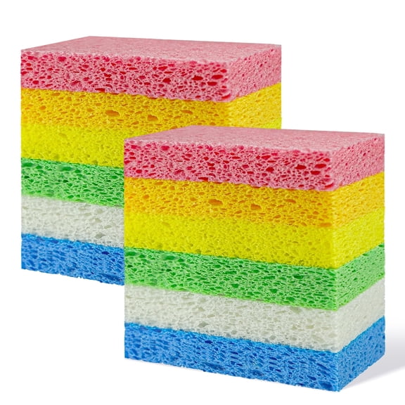 12 PCS Non-Scratch Kitchen Sponges | Compressed Cellulose Sponges | Natural Biodegradable Sponge for Kitchen Dishes Bathroom Cars | DIY Cut-Outs