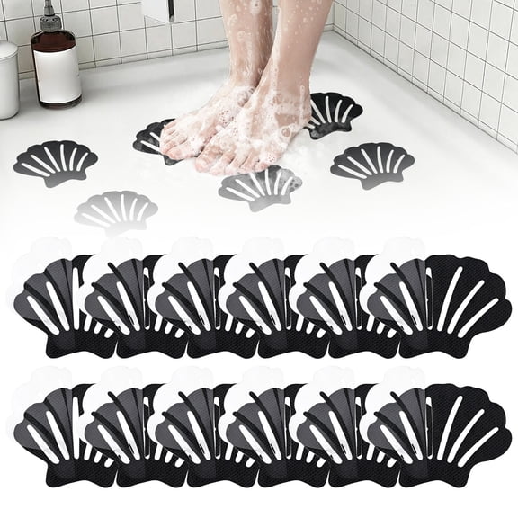 12 PCS Non-Slip Shower Clip Stickers, Non-Slip Shower Mat Floor Safety Tape Bathtub Shower Stair Stickers, Adhesive Tub Floor Grip Stickers for Shower Bathtub Stairs Pool (Black)