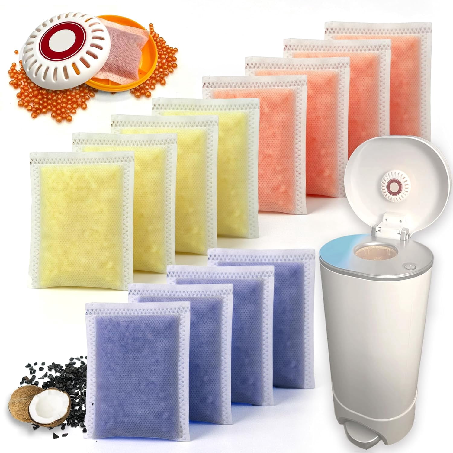 12 PCS Odor Remover Refills for Puck Baking Soda Cartridge, Diaper Pail Odor Eliminates for Munchkin Step and Pail Diaper Pails(4* Lavender + 4* Lemon+4* Grapefruit) (for 3.5" Cartridge)