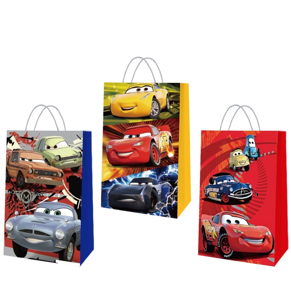12 PCS Party Favor Candy Bags for Cars Cartoon Themed Birthday Supplies Decor Kraft Paper Gift Bag.