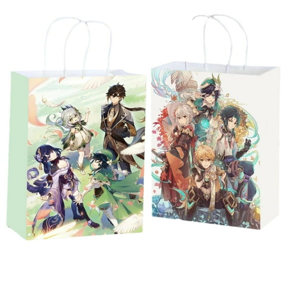 12 PCS Party Favor Candy Bags for Genshin Impact Anime Themed Birthday Supplies Decor Kraft Paper Gift Bag.