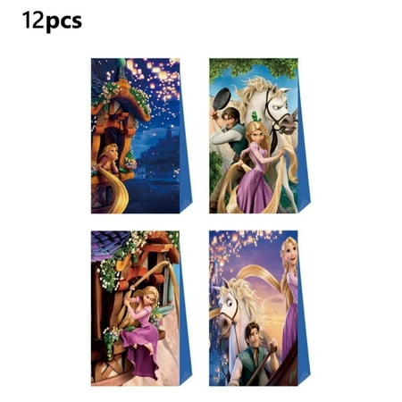 12 PCS Party Favor Candy Bags for Tangled Cartoon Themed Birthday Supplies Decor Kraft Paper Gift Bag.