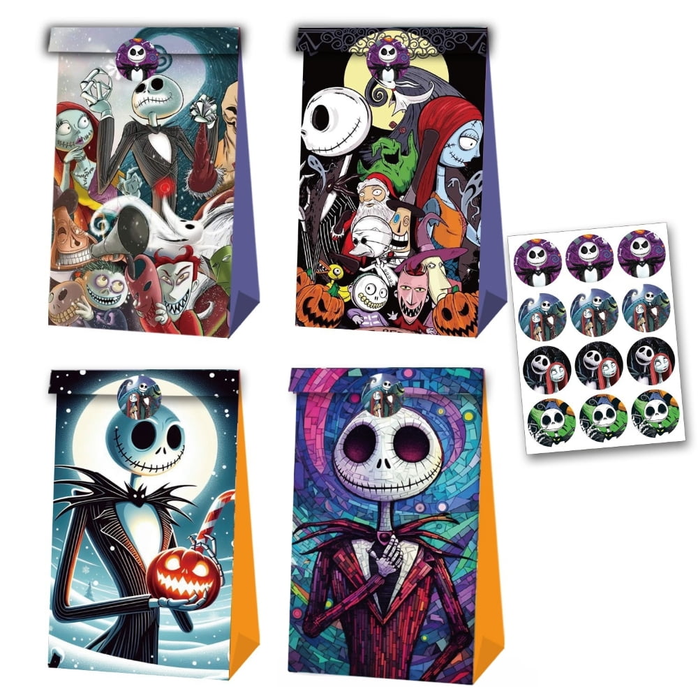 12 PCS Party Favor Candy Bags for The Nightmare Before Christmas Themed Birthday Supplies Decor Kraft Paper Gift Bag.