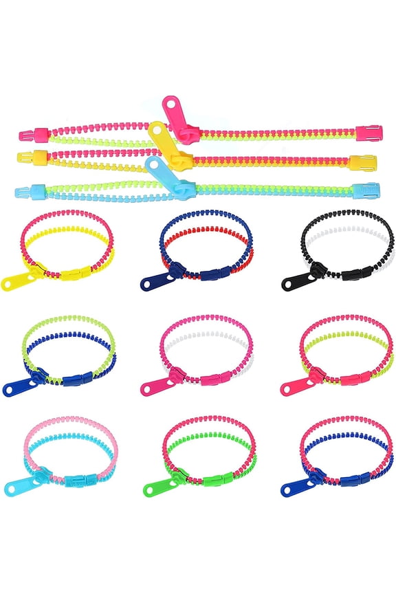 12 PCS Party Zipper Bracelets, Zipper Bracelet Fidget Toy Neon Colors Zipper Bracelets Friendship Fidget Zipper Bracelets Stress Relief Zipper Bracelets Sensory Toys Bulk for Boys Girls Party Favors