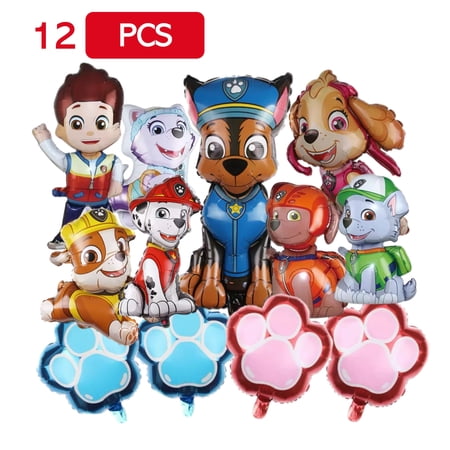12 PCS Paw Patrol Foil Balloons, Paw Patrol Birthday Party Supplies