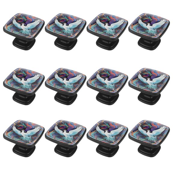 12 PCS Peace Dove Drawer Knobs Square Cabinet Handles with Screws Furniture Decorative for Cupboard Furniture Door Closet Desk Dresser