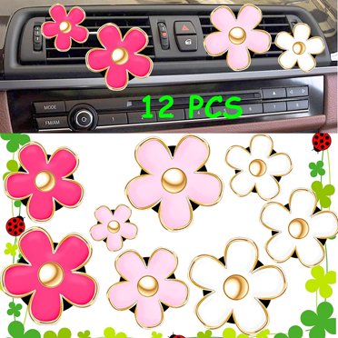 Set Of 3 Mini Daisy Flowers In Glass Vase Cute Car Accessories For Rear View Mirror & Dashboard Decorations Funny Car Interior Ornaments For Women Gifts (01