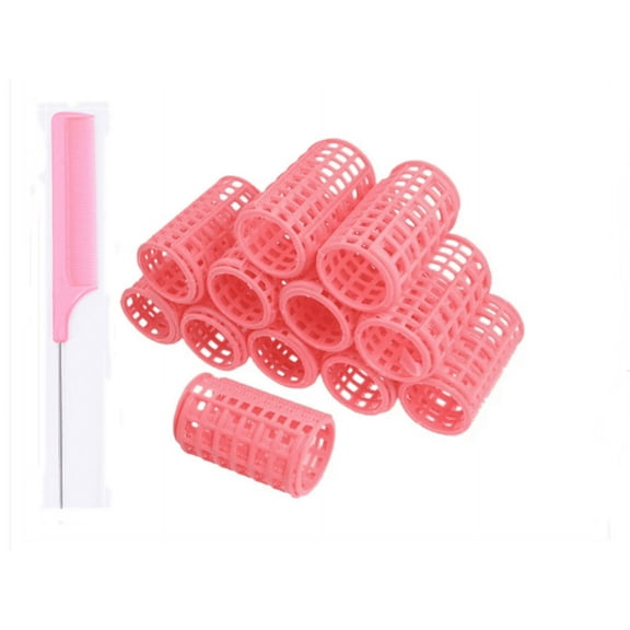 12 PCS Plastic Hair Rollers Curlers Snap on Rollers No Heat Self Grip Hair Rollers for Short Long Hair, DIY Salon Hairdressing Curlers with 1 Pieces Combs for Barber Hair Dressing, Random Color