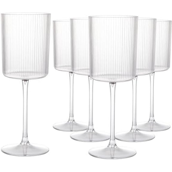 12 PCS Plastic Ribbed Wine Glasses - 10 OZ Plastic Square Wine Glasses with Stem - Disposable Champagne Cups for Parties & Weddings & Party