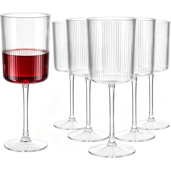 12 PCS Plastic Ribbed Wine Glasses - 10 OZ Plastic Square Wine Glasses with Stem - Disposable Champagne Cups for Parties & Weddings & Party