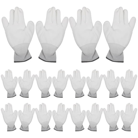12-Pack Grey Polyester Coated Finger Gloves for Electricians, Mechanics, and Work Safety, Mitten Style
