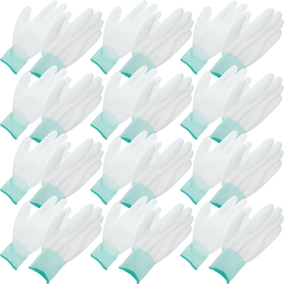 12 PCS Polyester Coated Finger Gloves White Grip Fingerless Prop Pencil Electrician Work Man Green