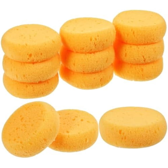 12 PCS Pottery Sponges Elasticity Clay Sponges Round Cleaning Sponge Water Absorption Soap Sponges Soft Yellow Artists Sponge for Kitchen Shoes Leather Care Painting