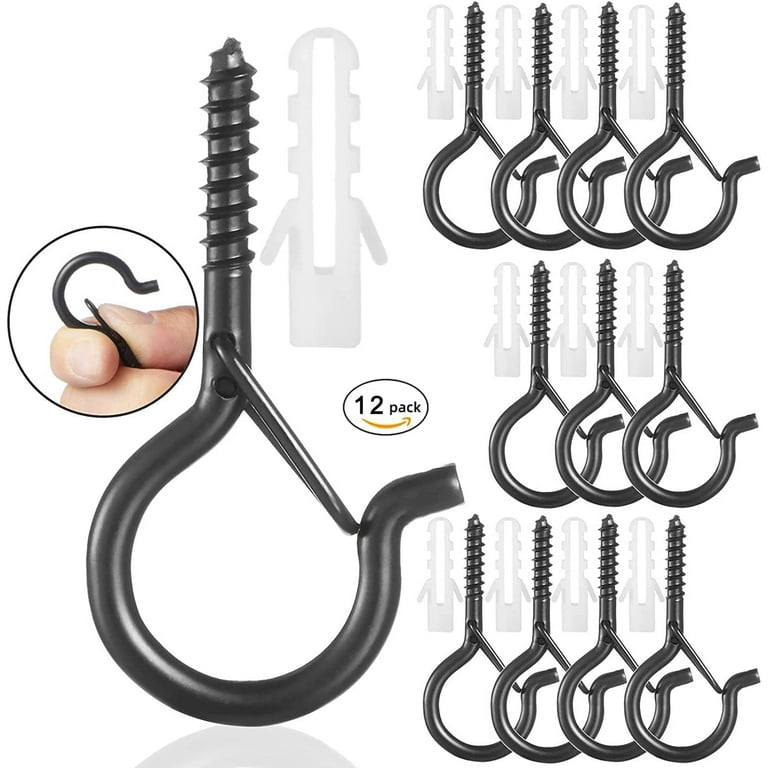 12 PCS Q Hanger Hooks with Safety Buckle, Windproof Screw Hooks