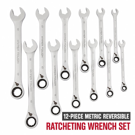 Hyper Tough Reversible Ratcheting Wrench Set, Metric, 12 Pieces